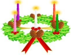 christmas Wreath with candles, drawing