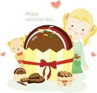 Cartoon Girl Doll Valentine Ribbon Vector Korea