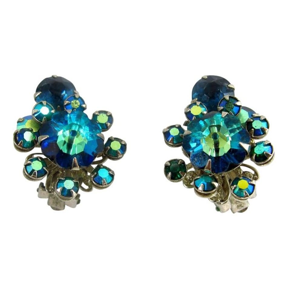 Beaujewels Blue Margarita Stone Clip Earrings