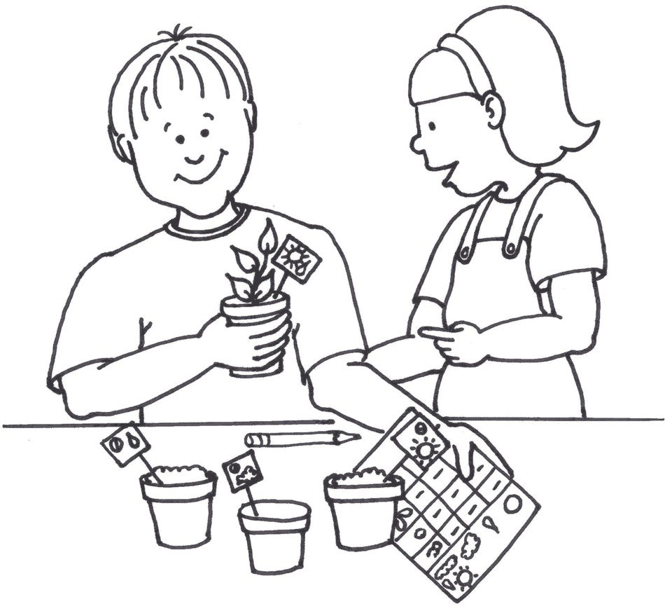 black and white clipart of people during planting