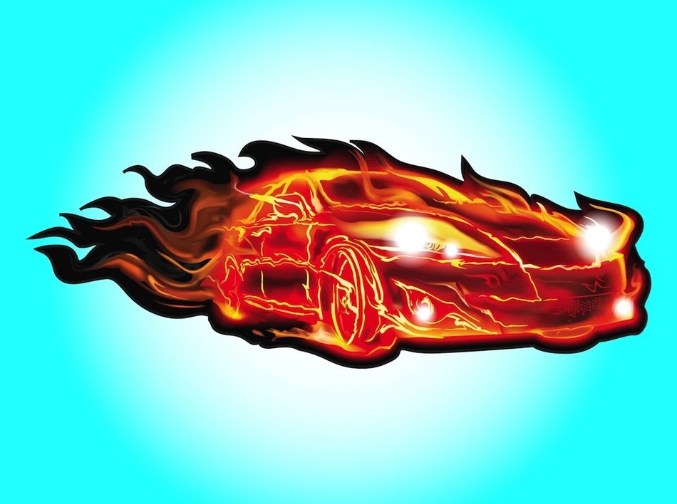 car on fire as a picture for clipart