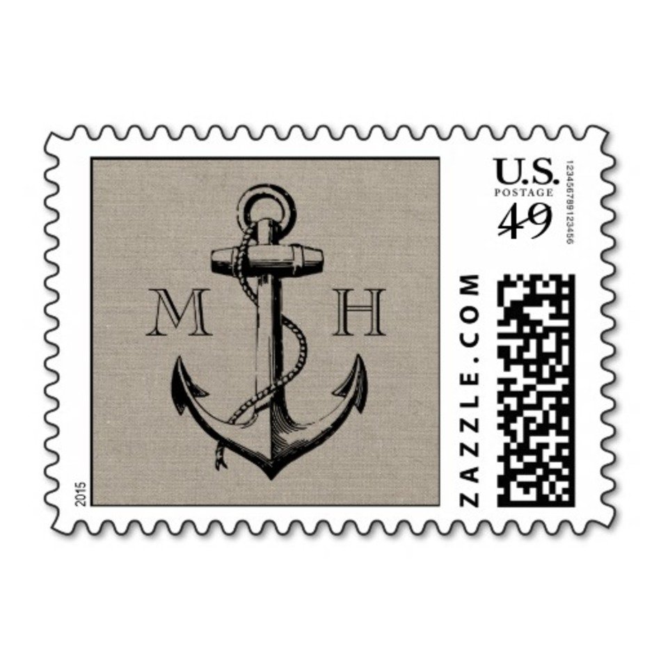 Rustic Vintage Anchor Wedding Monogram Postage Stamps Zazzle