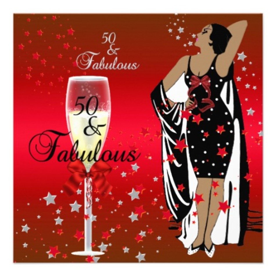 50th Birthday Party Retro Diva Art Deco Red Black 525 Square