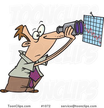 Cartoon White Business Man Viewing A Chart With Binoculars 1072