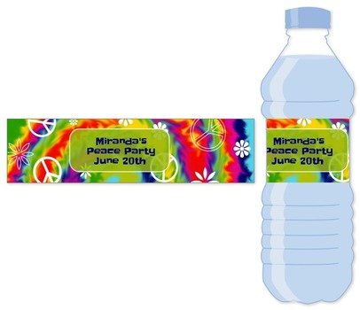 Peace Tie Dye Personalized Birthday Party Water Bottle Labels