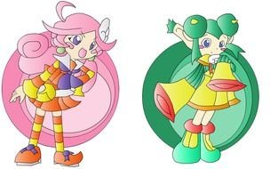 picture of girls in green and pink