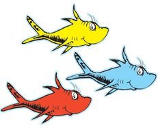 fish of different colors on a white background