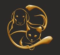 cats and dogs surround pattern with gold