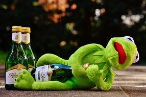 Kermit Frog toy with Wine