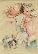 babies on vintage postcard