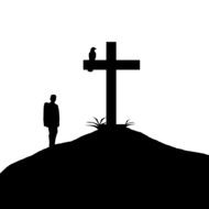 drawing silhouette of a cross and man