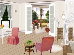 retro living room as a drawing