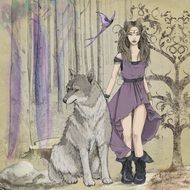 beautiful girl and wolf as a fairytale fantasy