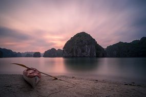 kayak on scenic coast at dusk