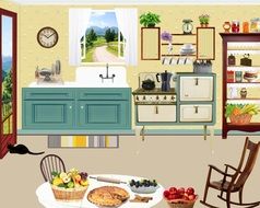 Kitchen Vintage Retro drawing