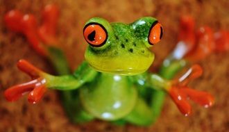 green frog with big red eyes and red legs