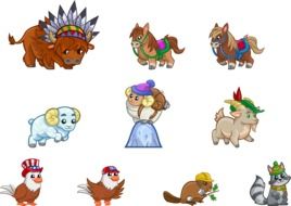 animal drawings in costumes on white background