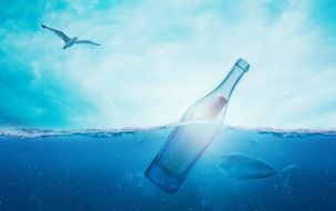 Message In A Bottle on Sea, illustration