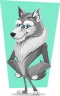 cartoon Cute male Wolf with blue eyes