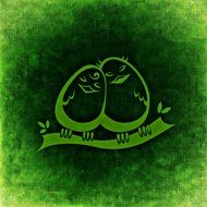 Birds in love, Abstract green illustration