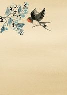 paper with Asian flowers and a bird