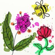 flowers and bee children's drawing