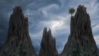 black clouds over high cliffs on beautiful landscape