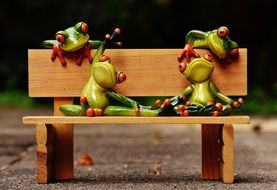 Cute colorful relaxed cute frogs on the bench