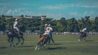 a team of guys is playing sports on horseback