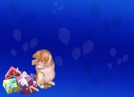 little ginger kitten with gifts as an illustration