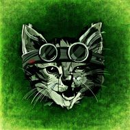 drawing wild cat on a green background