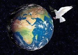 dove with the branch and the planet as a drawing