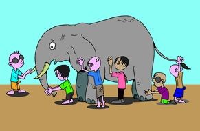 Blind Men with Elephant funny drawing