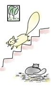 drawing a cat on the stairs in the house