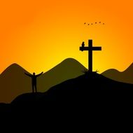 silhouette of summit cross mountain on illustrations