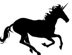 black silhouette of a unicorn on a white background