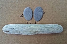 Artwork, Birds, pebbles and Driftwood