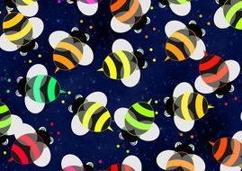 colored bees on the wallpaper