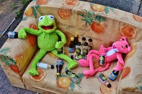 the toad and the Jaguar soft toy and mini alcohol