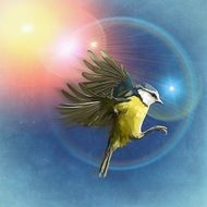 clipart of painted tit in the rays of light