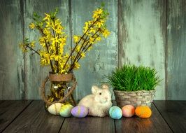 cute little bunny and easter colorful eggs