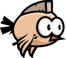 drawing of a flying bird with big eyes