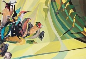 drawing of different exotic birds