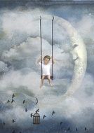 clipart of child dreaming on the moon