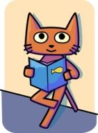 drawing of a cat with a book near the wall