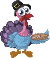 cartoon turkey with a pie