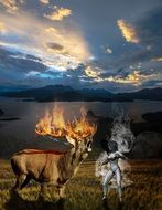 Deer in fire clipart