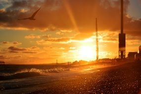 crane at sunset