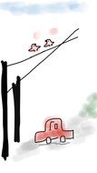 children's drawing cars and birds on the wires