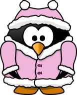 Cute penguin in a pink and white jacket as a graphic image